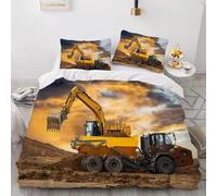 RANIEL Housse de Couette 140x200 Pelleteuse, Parure de Lit Machines 1 Personne en Microfibre Douce et Respirante Ensemble de Literie avec 2 Taie d'oreiller 65x65 cm avec Zippée