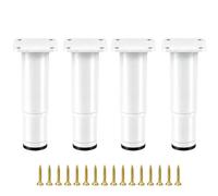 Ranji - Lot de 4 Pieds de Meuble Réglables en Acier, 12-17,5cm, Blanc, Pieds pour Meuble TV, Canapé, Lit, Fauteuil et Placard, Plaque de Fixation Solide, Embouts Antidérapants