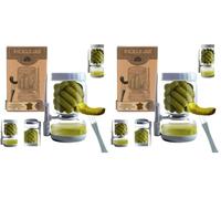 Ranji® Pot à Cornichons Retournable 900 mL avec Pique Inclus- Bocal Sablier en Verre Hermétique sans BPA pour Olives, Fruits et Légumes - Anti-Gaspillage, Facile à Nettoyer - Idée Cadeau (Lot de 2)