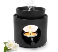 RANJIMA Ambiente Lampe aromatique en céramique avec photophore et diffuseur de cire parfumée, réchaud pour huiles essentielles, huile parfumée et cire parfumée, bol amovible (noir)