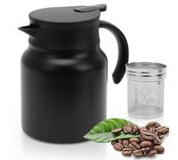 RANJIMA Cafetière isotherme 1000 ml - Noir - Avec infuseur - Double paroi en acier inoxydable - Pour boissons chaudes - Pour café, thé, lait