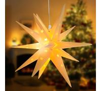 RANJIMA Étoile de Noël lumineuse 3D de 45 cm - Décoration d'intérieur à suspendre - LED blanc chaud - Avec minuterie - Étoile de l'Avent pliable - Décoration pour l'extérieur et l'intérieur