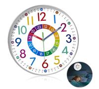 RANJIMA Horloge murale pour enfant - Sans bruit de tic-tac - 30 cm - Silencieuse - Pour chambre à coucher, cuisine, salon - Multicolore