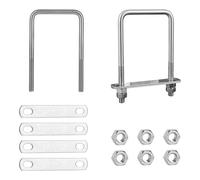 RANJIMA Lot de 2 vis à étrier en U, M10, 80 x 150 mm, carrées, en acier inoxydable avec filetage, boulon en U avec 4 écrous et 4 plaques de cadre pour tuyau, fixation de tuyau, voiture, bateau,