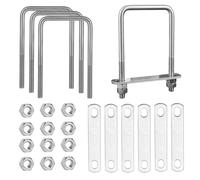 RANJIMA Lot de 4 vis à étrier M10 80 x 150 mm en U, carrées en acier inoxydable avec filetage, boulons en U avec 8 écrous et 8 plaques de cadre pour fixation de tuyau, voiture, bateau, remorquage