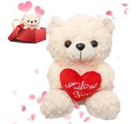 RANJIMA Ours en Peluche avec Cœur 'I Love You' - Cadeau Noël Femme, 20cm Teddy Bear, Nounours Mignon Noël Juet en Peluche Personnalisé, Original Anniversaire Cadeau Noel pour Petite Amie Sœur Filles