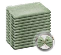 RANJIMA Serviettes en Tissu en Coton, Lot de 12 Serviettes avec Pompons de Table Rouges 100% Coton pour Dîner Rustique Grandes Serviettes Noël Anniversaires Mariages Décoration de Table,Vert Sauge