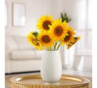 RANJIMA Vase en céramique blanc - Vase à fleurs rond mat - Décoration moderne - Pour herbe de la pampa, ferme - Étagère de table bohème - 17 cm de haut - Pour bureau, salon, chambre à coucher