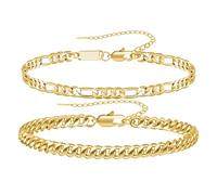 RANKEEF 925 Sterling Silver Chain Bracelet for Men & Women - 7-9inch Cuban Link, Figaro Rope Set - Jewelry Gifts for Dad Boyfriend Husband