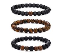 RANKEEF Beaded bracelets pour homme 8mm bracelet pierre naturelle homme Black Beaded Bracelet for Men Stretch oeil de tigre Bracelet pierre de lave