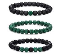 RANKEEF Bracelet de perles homme 8 mm Bracelet en pierre naturelle pour hommes Ensemble de bracelets de perles Bracelet de perles noires Bracelets en malachite pour hommes bracelet pierre de lave