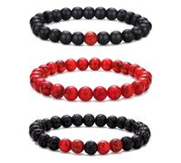 RANKEEF Bracelet de perles homme 8 mm bracelet pierre naturelle homme Ensemble de bracelets de perles Divers bracelets de perles noires Bracelet rouge pour hommes Bracelets en pierre de lave