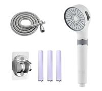 Rankomu Pommeau de douche 3 en 1 avec filtre à charbon actif ACF - Tête interchangeable avec 3 fonctions - Tuyau de 1,5 m + support - Spray massage pluie - Universel 1/2"