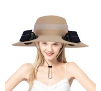 Ranley Chapeau de soleil avec ventilateurs à énergie solaire | Casque à large bord avec 2 refroidisseurs d'air, chapeau seau rechargeable pour homme et femme, randonnée, plage, extérieur kaki
