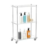 Ranley Chariot acrylique | étagère mobile à 3 niveaux pour stockage, chariot de service avec roulettes - pour maison, cuisine, salle de bain, salle à manger, bureau, mariage, hôtel, restaurant, école