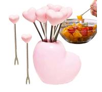 Ranley Lot de 10 fourchettes à saucisses, fourchettes à dessert, en forme de cœur en forme de fraise, ustensiles de cuisine en acier inoxydable pour une utilisation comme décoration de table et de