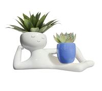 Ranley Pot de fleurs en forme de personne relaxante tenant un pot, figurine allongée, pot de fleurs en forme humaine, pot de fleurs avec trou de drainage pour grasses, cactus