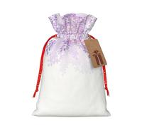 rannsut Encadrement de fleurs lilas en fleurs imprimées sacs de Noël avec cordon de serrage pour le rangement de paquet de Noël, fournitures de fête de Noël