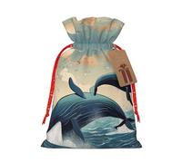 rannsut Whales Jump In The Sea Print Noël Drawstring Wrapping Bags For Christmas Package Storage, Christmas Party Supplies Favors