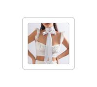 Rannyrena Long collier ras du cou vintage en satin de soie avec fleur élégante et nœud papillon pour femme (blanc)