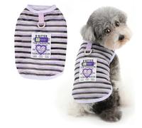 Ranphy Chemise rayée en maille respirante pour chiot, t-shirt sans manches avec patch et anneau en D - Extensible et léger - Pour l'été et le printemps - Vêtements pour chihuahua, yorkshire, chat