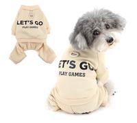 Ranphy Combinaison pour Petits Chiens Dog Tracksuit Combinaison pour Chiots avec imprimé Lettres D-Ring Sweat-Shirt 4 Pattes Pyjama Tenue d'automne Salopette Vêtements pour Chihuahua et Chat Beige S