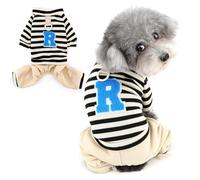 Ranphy Combinaison tricotée à Rayures pour Petits Chiens Tenues Extensibles pour Chiots avec Anneau en D et Lettre Pyjama à Quatre Pattes Automne Combinaison pour Animaux Vêtements pour Chats Noir M