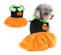 Ranphy Costume d'Halloween en forme de citrouille pour petit chien, chiot, tenue une pièce avec bordure en dentelle, yorkshire, chihuahua, festival, fête costumée, vêtements pour chat, orange noir,