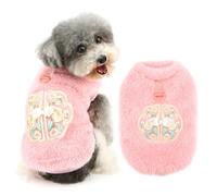 Ranphy Costume du Nouvel An chinois en polaire pelucheuse pour petit chien, chiot - Pull thermique sans manches avec anneau en D brodé - Yorkshire, chihuahua - Vêtements d'automne et d'hiver - Rose -