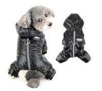 Ranphy Manteau à capuche doublé en polaire pour petit chien, combinaison imperméable avec anneau en D, chaud, rembourré, bande réfléchissante, veste d'hiver pour chihuahua, yorkshire, chat - Noir,