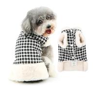 Ranphy Manteau d'hiver sans manches en tweed vichy en fausse fourrure pour petit chien et chiot, col pelucheux, coupe-vent, vêtements de Noël chauds avec anneau pour laisse, noir, taille L