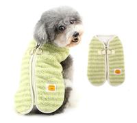 Ranphy Pull en polaire Sherpa à rayures avec fermeture éclair pour petit chien, chiot - Sans manches avec double anneaux en D - Pour yorkshire, chihuahua, automne et hiver - Vert - Taille L