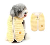Ranphy Pull en polaire Sherpa rayé à fermeture éclair pour petit chien, chiot - Sans manches avec double anneaux en D - Pour yorkshire, chihuahua, automne et hiver - Jaune - Taille S