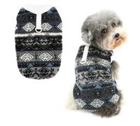 Ranphy Pull nordique Fair Isle en polaire Sherpa pour petit chien, chiot - Pull thermique sans manches avec anneau en D pour yorkshire, chihuahua, vêtements d'automne et d'hiver - Gris - Taille XL