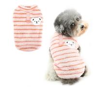Ranphy Pull thermique à rayures en polaire Sherpa pour petit chien chiot gilet sans manches avec anneau en D pour yorkshire, chihuahua, vêtements d'automne et d'hiver pour chat, rose, taille L