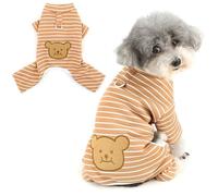 Ranphy Pyjama en polaire à rayures pour petits chiens - Combinaison chaude avec anneau en D et motif ours mignon - Pull doux à quatre pattes - Tenue d'hiver et d'automne - Vêtements pour chihuahua
