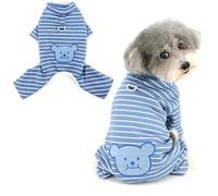Ranphy Pyjama en polaire à rayures pour petits chiens - Combinaison chaude avec anneau en D et motif ours mignon - Pull doux à quatre pattes - Tenue d'hiver et d'automne - Vêtements pour chihuahua