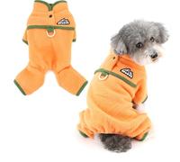 Ranphy Pyjama en Polaire Sherpa Dog pour Petits Chiens Combinaison Unie pour Chiots avec Anneau en D Pull à Quatre Pattes Vêtements de Nuit pour Animaux Pyjama d'hiver Vêtements pour Chats Orange L