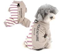 Ranphy Pyjama en tricot rayé doublé polaire pour chiens de petite taille, combinaison avec anneau en D doux à quatre pattes, vêtement de nuit extensible pour l'hiver et l'automne pour animaux de