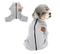 Ranphy Pyjama Solide pour Petits Chiens Combinaison en Polaire pour Chiots avec Double Fermeture éclair en D dans Le Dos Pyjama à Quatre Pattes Vêtements d'hiver pour Chihuahuas et Chats Gris M