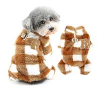 Ranphy Pyjama thermique en polaire à carreaux de buffle pour petit chien, chiot, combinaison thermique avec anneau en D, demi-fermeture éclair, yorkshire, chihuahua, vêtements d'automne et d'hiver
