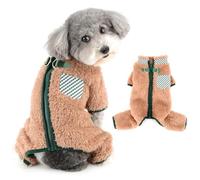 Ranphy Pyjama thermique en polaire sherpa à fermeture éclair pour petit chien chiot combinaison pull avec double anneaux en D poche à carreaux pour yorkshire, chihuahua, vêtements d'automne et d'hiver