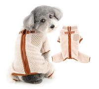 Ranphy Pyjama thermique en polaire sherpa à fermeture éclair pour petit chien chiot combinaison pull avec double anneaux en D poche à carreaux pour yorkshire, chihuahua, vêtements d'automne et d'hiver