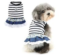 Ranphy Robe à rayures nautiques pour petit chien, chiot, jupe en dentelle florale à pois avec anneau en D pour yorkshire, chihuahua, printemps et été, vêtements pour chien et chat, bleu, taille XL