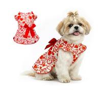 Ranphy Robe de Saint-Valentin imprimée cœur pour animal domestique avec anneau de laisse, robe d'été de princesse douce pour chiot avec nœud en ruban, boutons pression, vêtements printemps-été pour