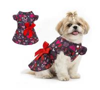 Ranphy Robe de Saint-Valentin imprimée cœur pour animal domestique avec anneau de laisse, robe d'été de princesse douce pour chiot avec nœud en ruban, boutons pression, vêtements printemps-été pour