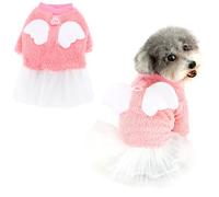 Ranphy Robe en Polaire pour Petit Chien Pull-Jupe pour Chiot avec Anneau en D et Tutu en Tulle vêtements d'hiver Mignons pour Animaux de Compagnie avec Ailes d'ange Costume pour Chat, Rose S