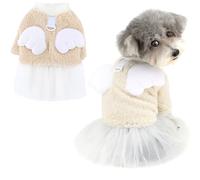 Ranphy Robe en Polaire pour Petit Chien Pull-Jupe pour Chiot avec Anneau en D et Tutu en Tulle vêtements d'hiver Mignons pour Animaux de Compagnie avec Ailes d'ange Costume pour Chat, Beige L