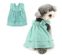 Ranphy Robe rayée pour petit chien, manches à volants, robe d'été à bretelles, jupe à volants pour yorkshire, chihuahua, printemps et été, vêtements pour chiens et chats, vert, S