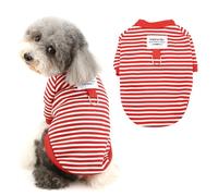 Ranphy Sweat en polaire rayé pour petit chien, chiot, yorkshire, chihuahua, vêtements d'automne et d'hiver avec anneau pour laisse, vêtements pour chat - Rouge, taille S